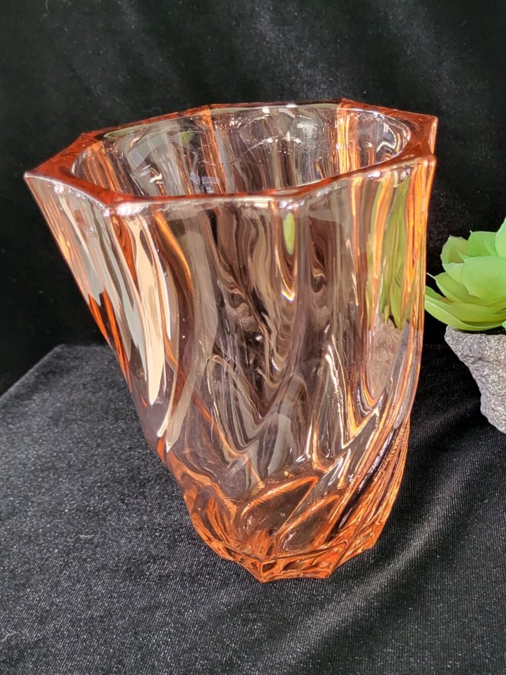 Vintage Luminarc France Pink Swirl Glass Vase 5" Rosaline Mid Century Art Deco